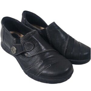 Earth Origins Black Leather Mary Jane Comfort Shoes Women’s Slip-On Velcro Strap